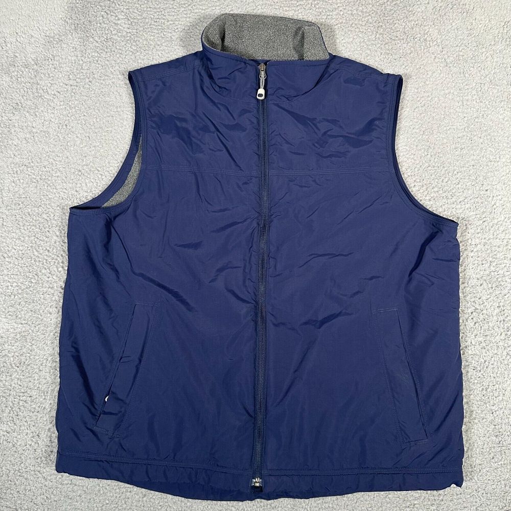 LL Bean Vest Mens Size XLT Blue Full Zip Fleece Lined Windbreaker‎ Outdoor Logo